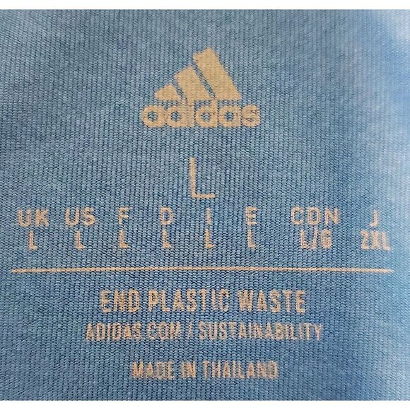 Adidas Golf Polo Shirt L Prisma Blue Short Sleeve Abstract Print Logo Raised Arm - Picture 9 of 12